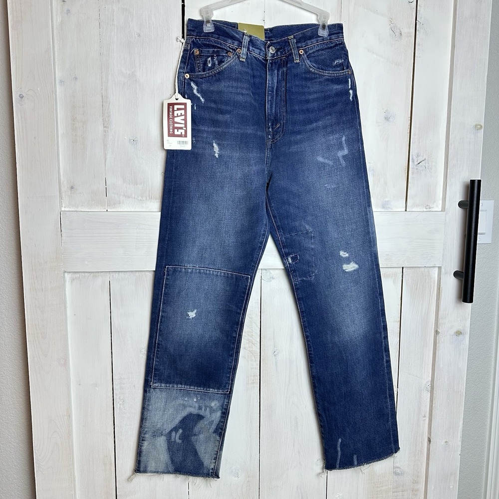 Levi's Blue Straight Leg Jeans with Distressed Details
